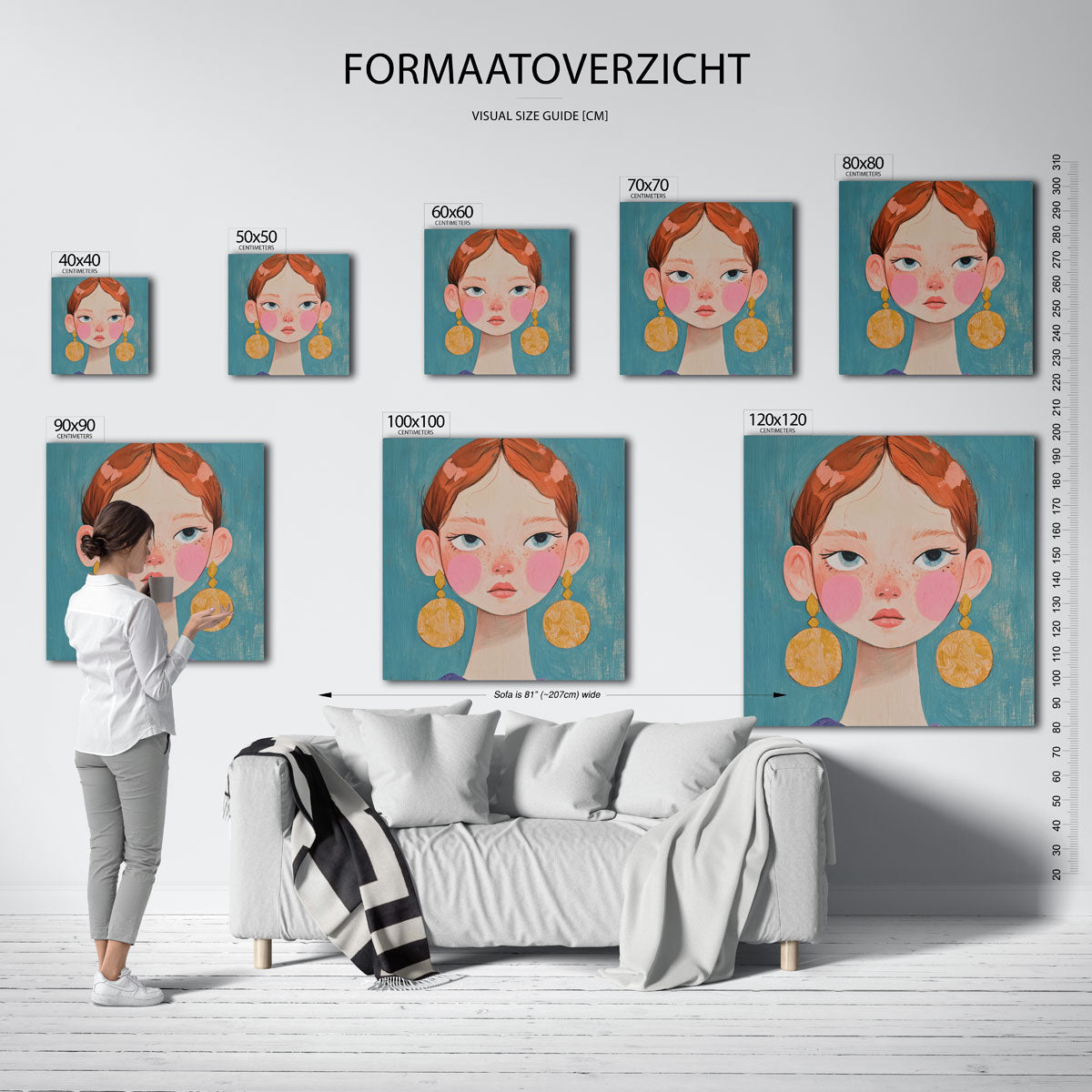 Meisje met grote oorbellen – vierkante muurposter voor een modern interieur