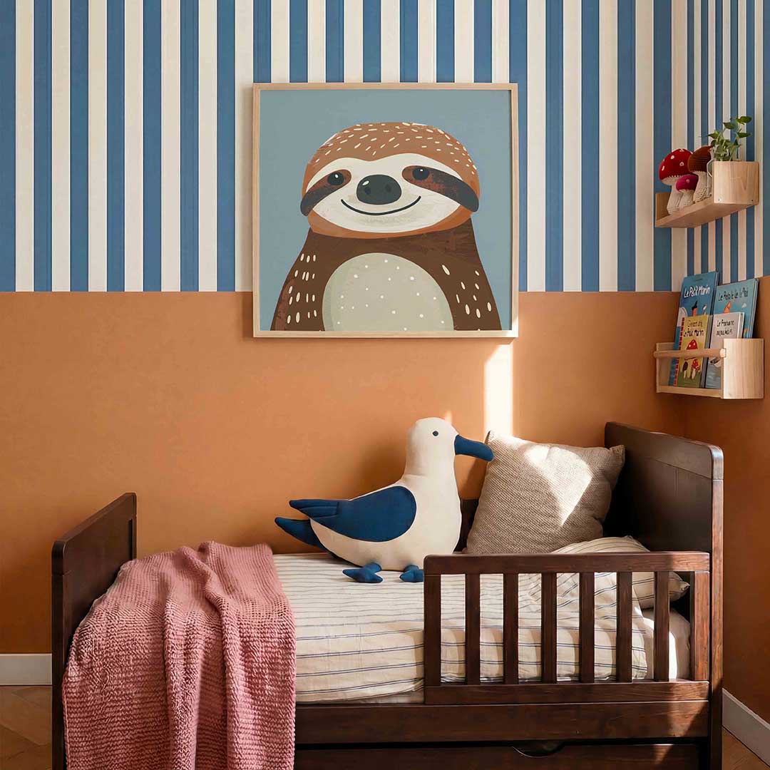 Lieve luiaard – kids poster in vierkant formaat