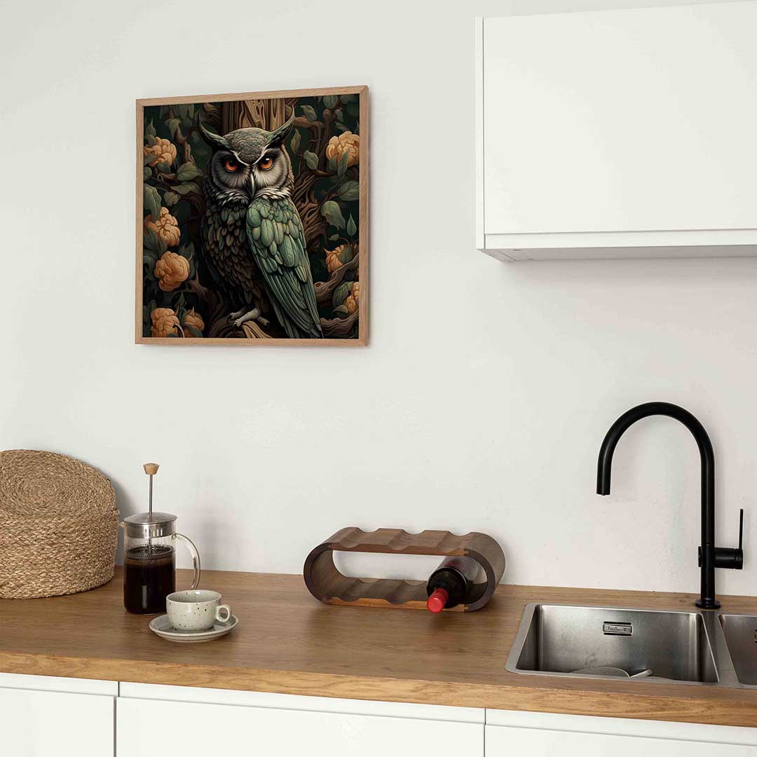 Uil en bloemen – William Morris poster in vierkant formaat