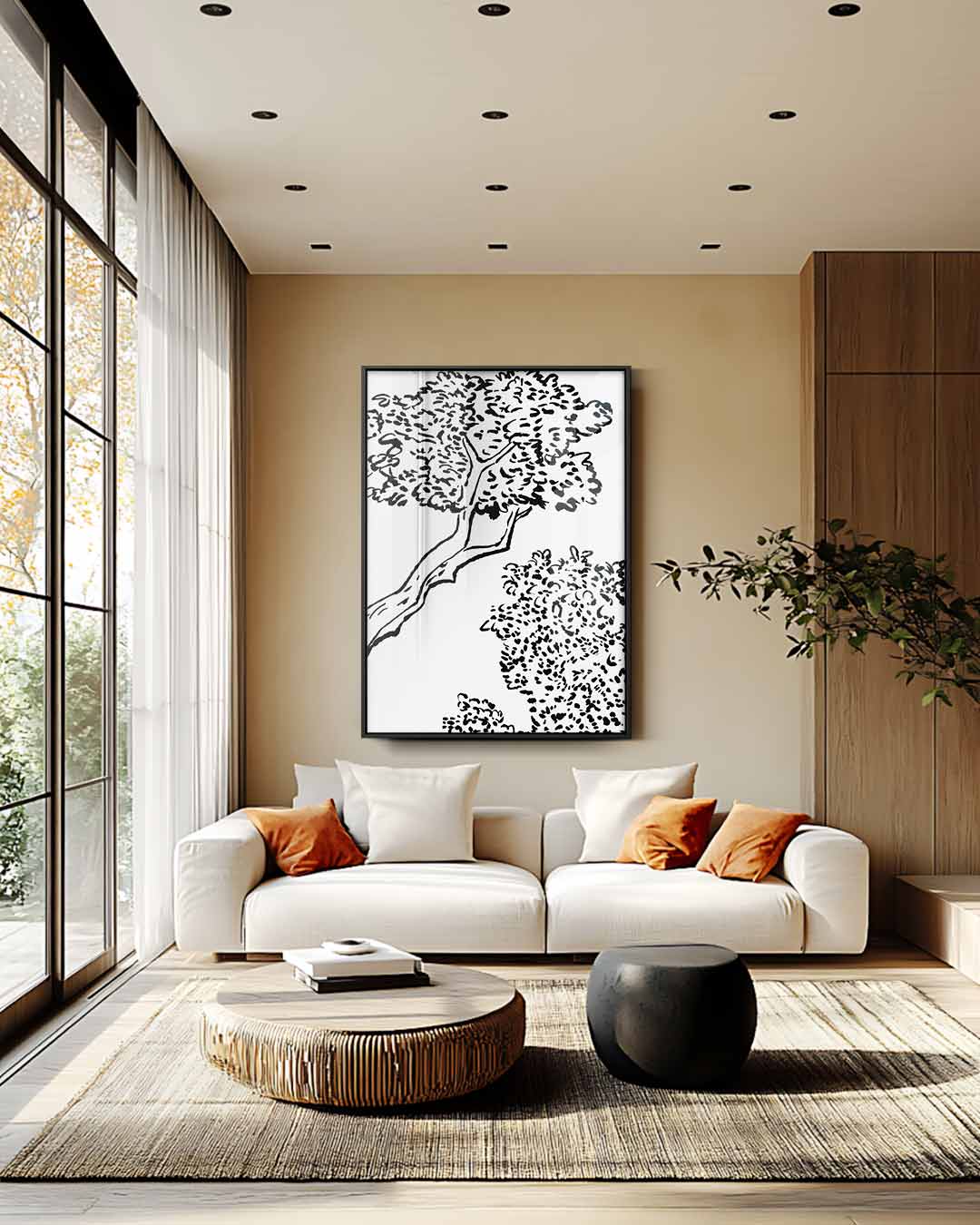 Sierlijk Boomlandschap in Lijnkunst – plexiglas wanddecoratie in portret formaat