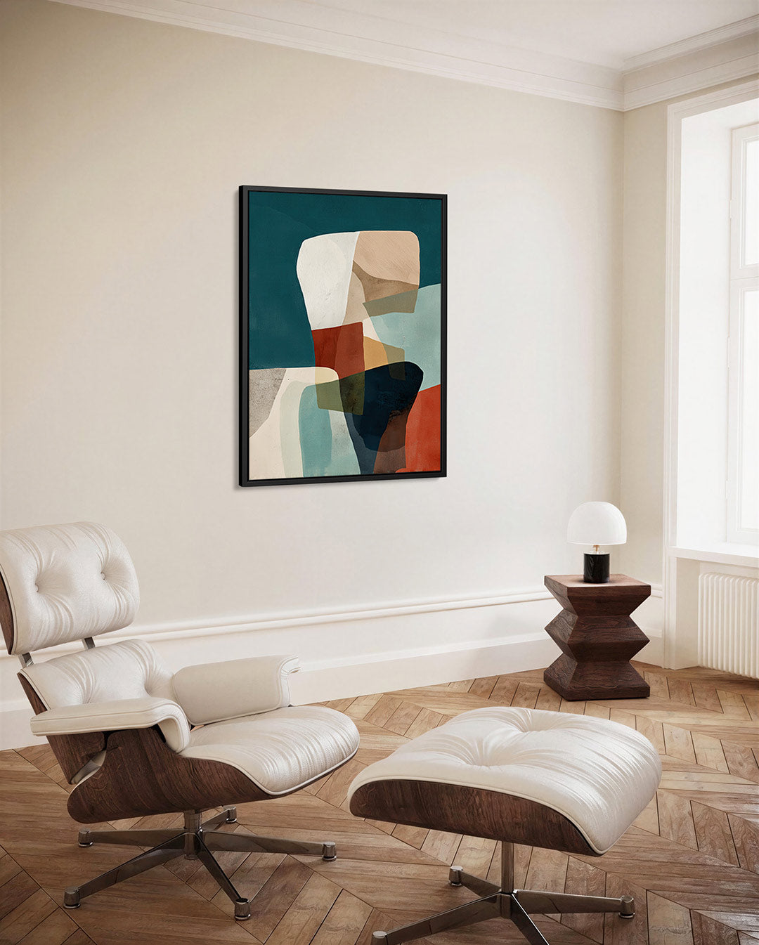 Vormenspel met kleuren – staand wanddecoratie kunstwerk
