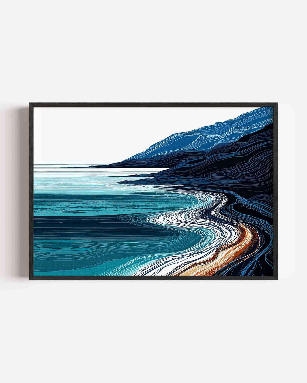 Golvende kustlijn – abstracte landscape poster als wanddecoratie