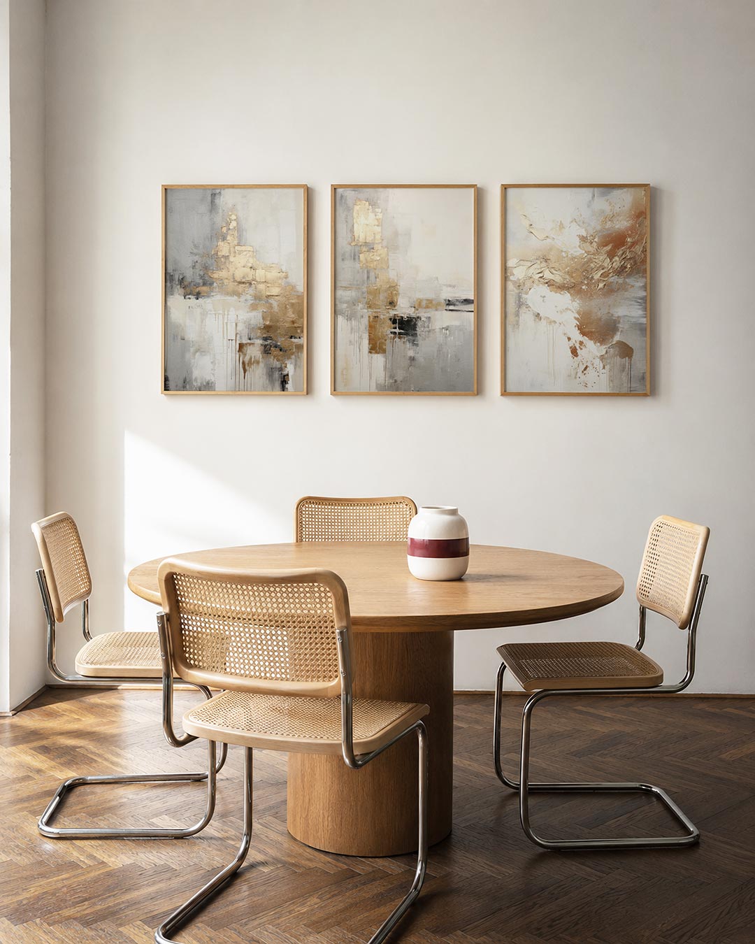 Gouden textuur driedelige posterset in interieur