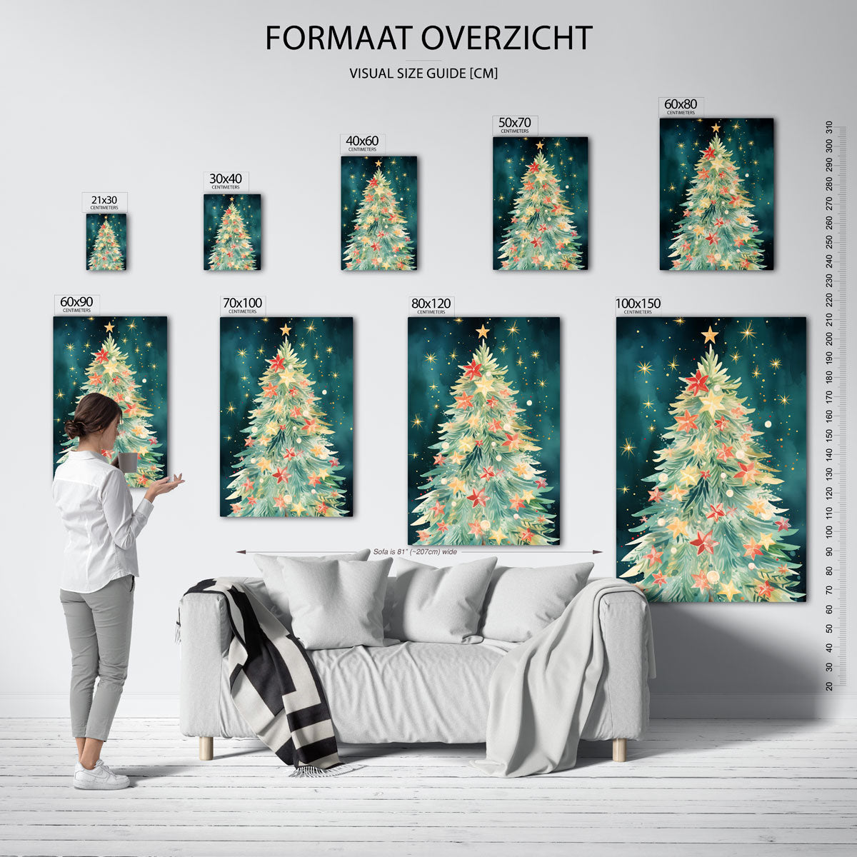 Kerstboom met sterren – staande muurposter voor kerst