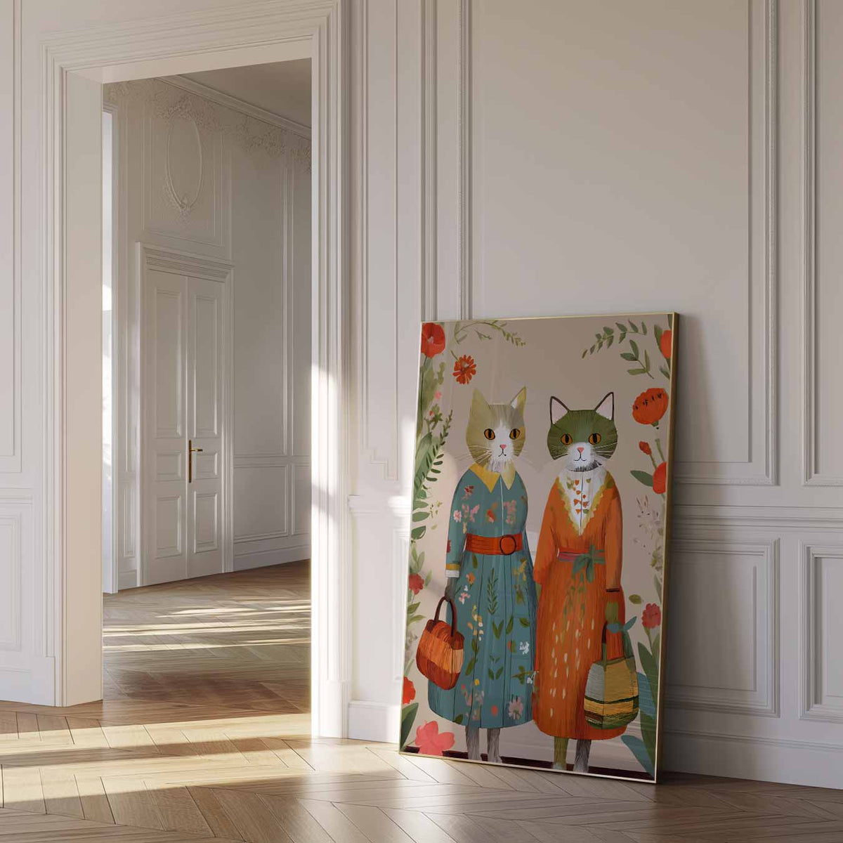Modieuze Kattenvriendinnen – dierenposter als moderne staande wanddecoratie