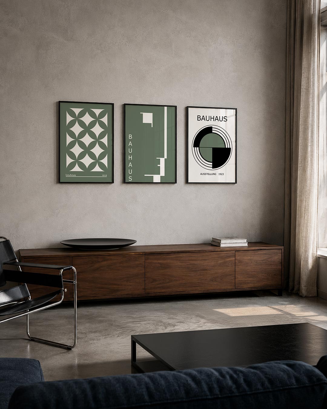 Cirkelpatroon harmonie driedelige posterset – deze posterset in drie delen toont een ritmisch spel van overlappende cirkels