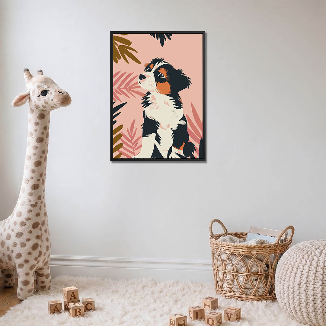 Speelse hond illustratie – moderne staande wandkunst