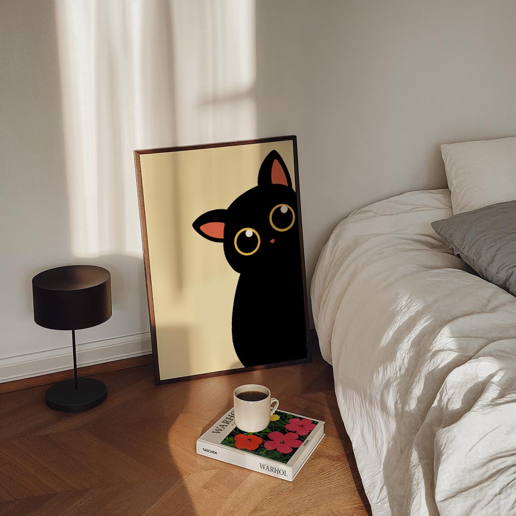 Schattige Kat in Minimalistisch Design – staande kinderkamer wanddecoratie van WallArtistic