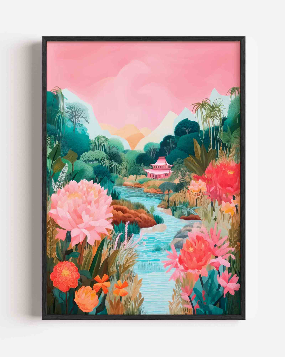 Bloemen en landschap – kleurrijke illustratie portret poster als wanddecoratie