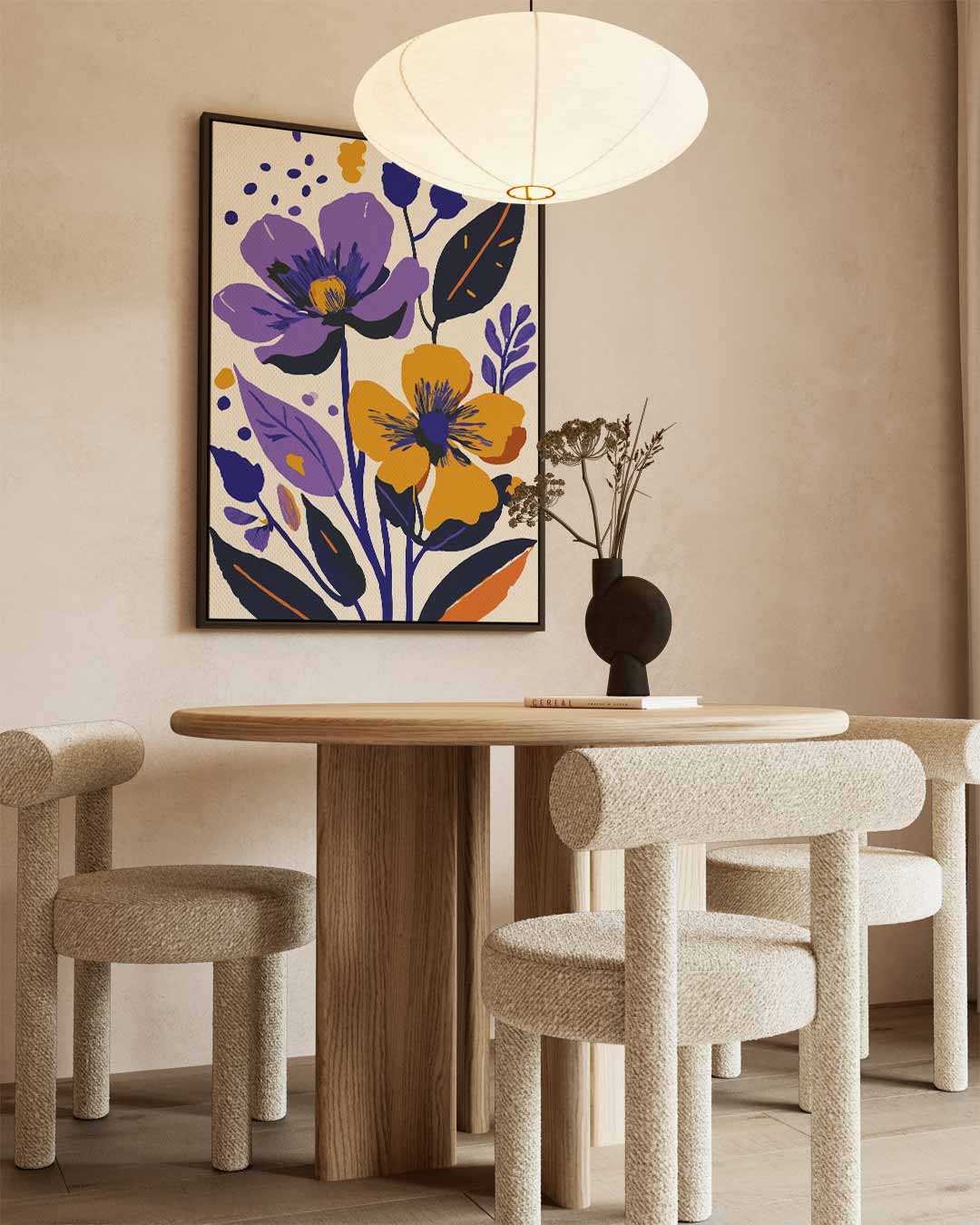 Bloemenpracht in Paars en Oranje – staande wandkunst voor woonkamer of interieur