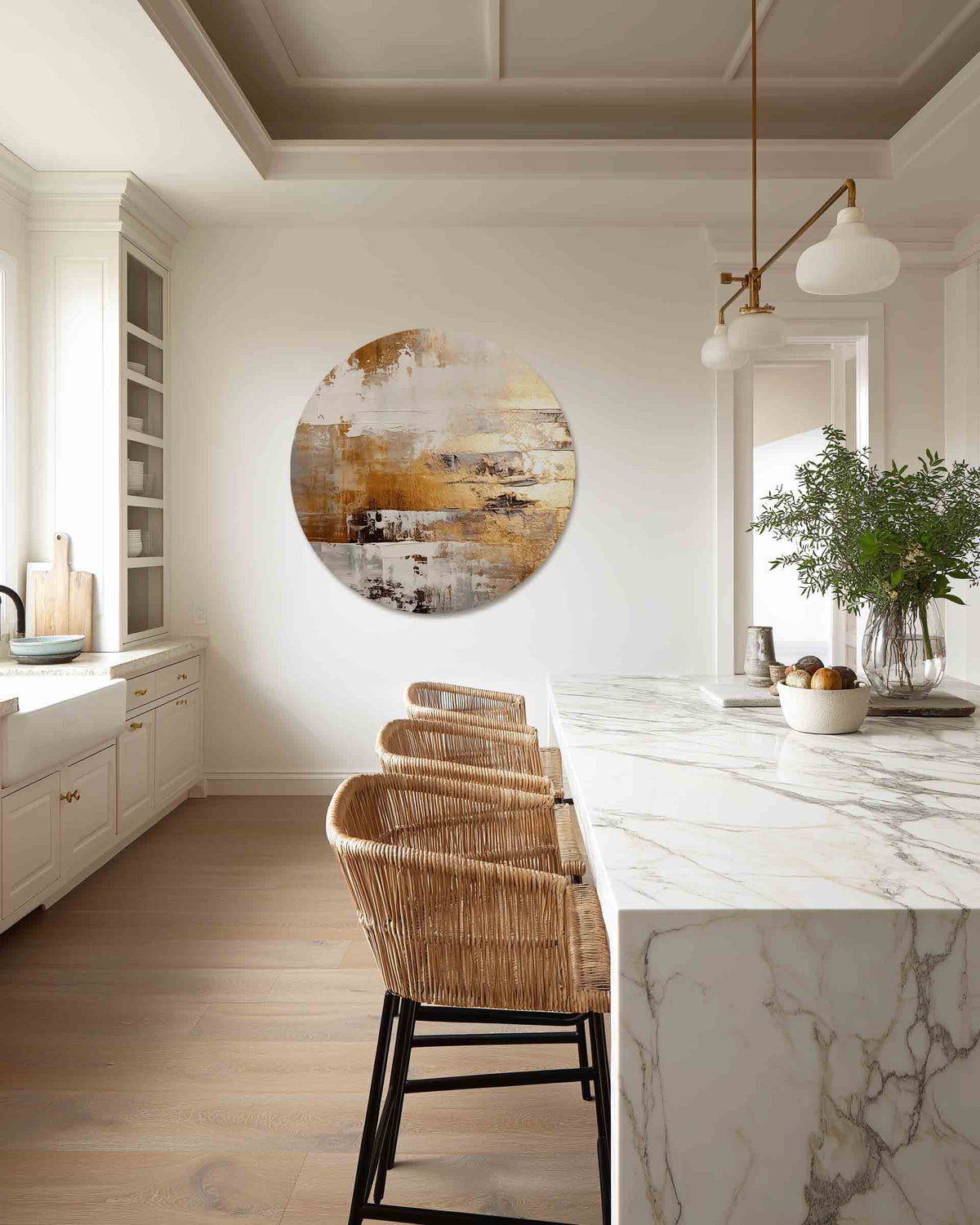 Abstracte gouden – abstracte muurcirkel als ronde wanddecoratie
