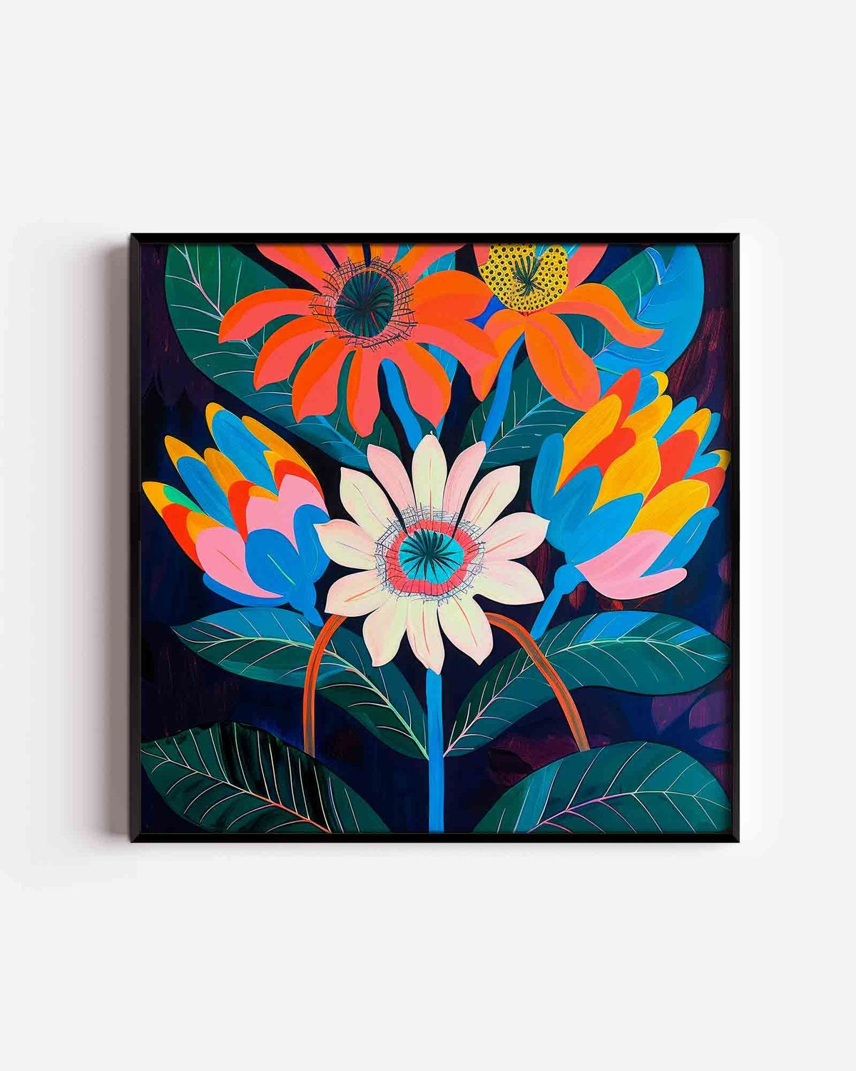Bloemen en bladeren – kleurrijke illustratie poster als wanddecoratie