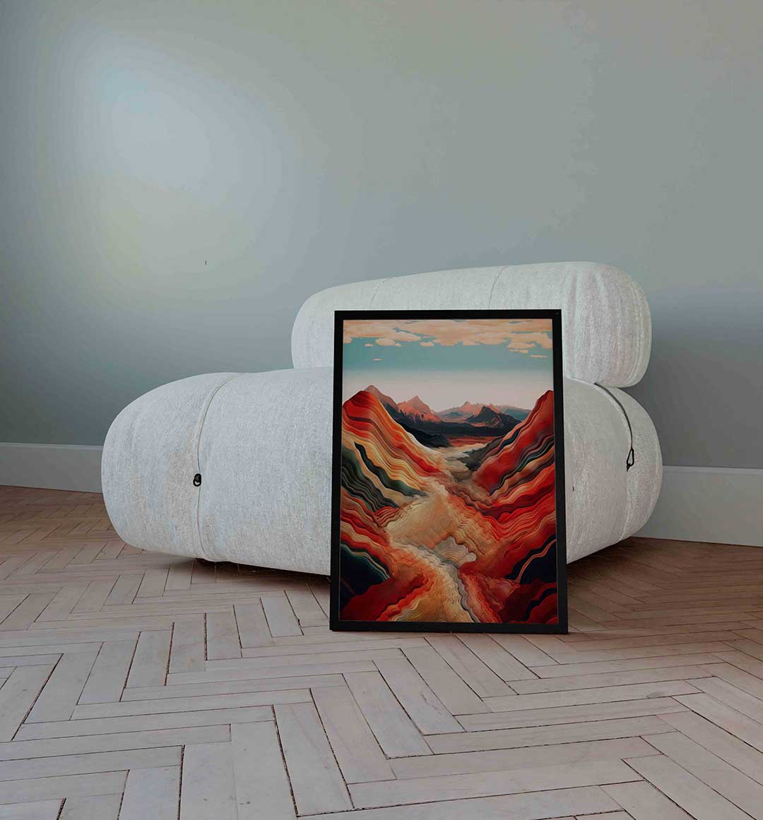 Golvende bergen – surrealistische wandkunst als portret poster