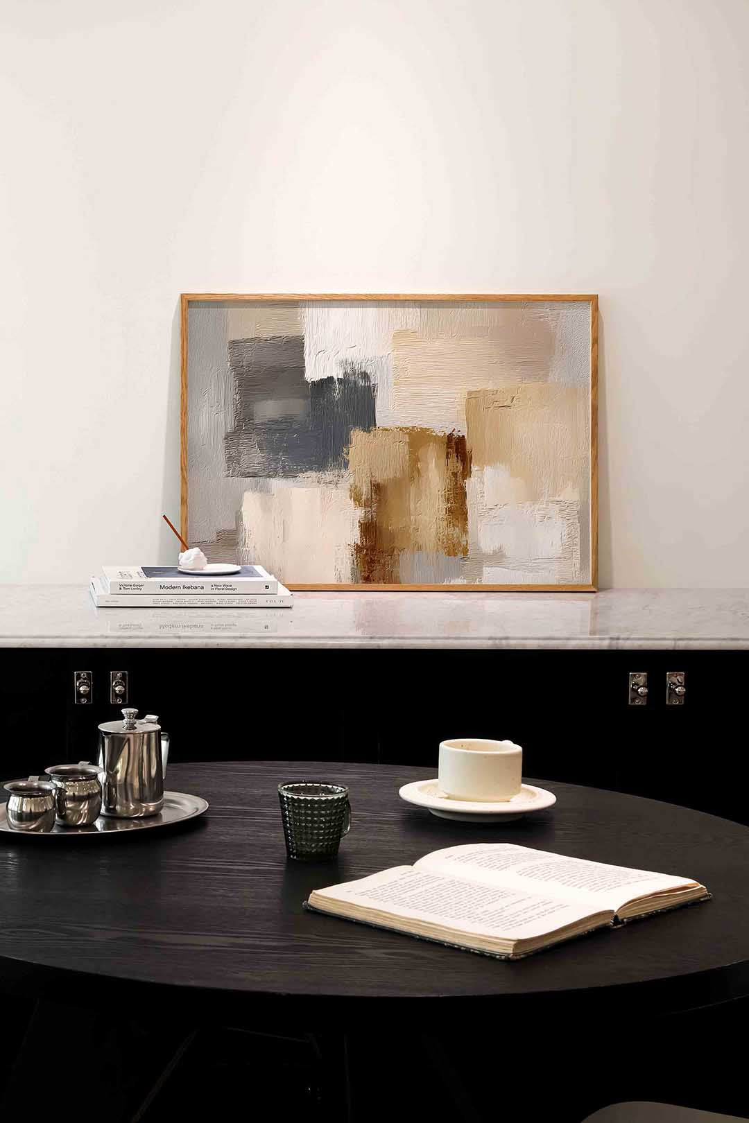 Abstracte beige en grijze vlakken – abstracte poster in liggend formaat