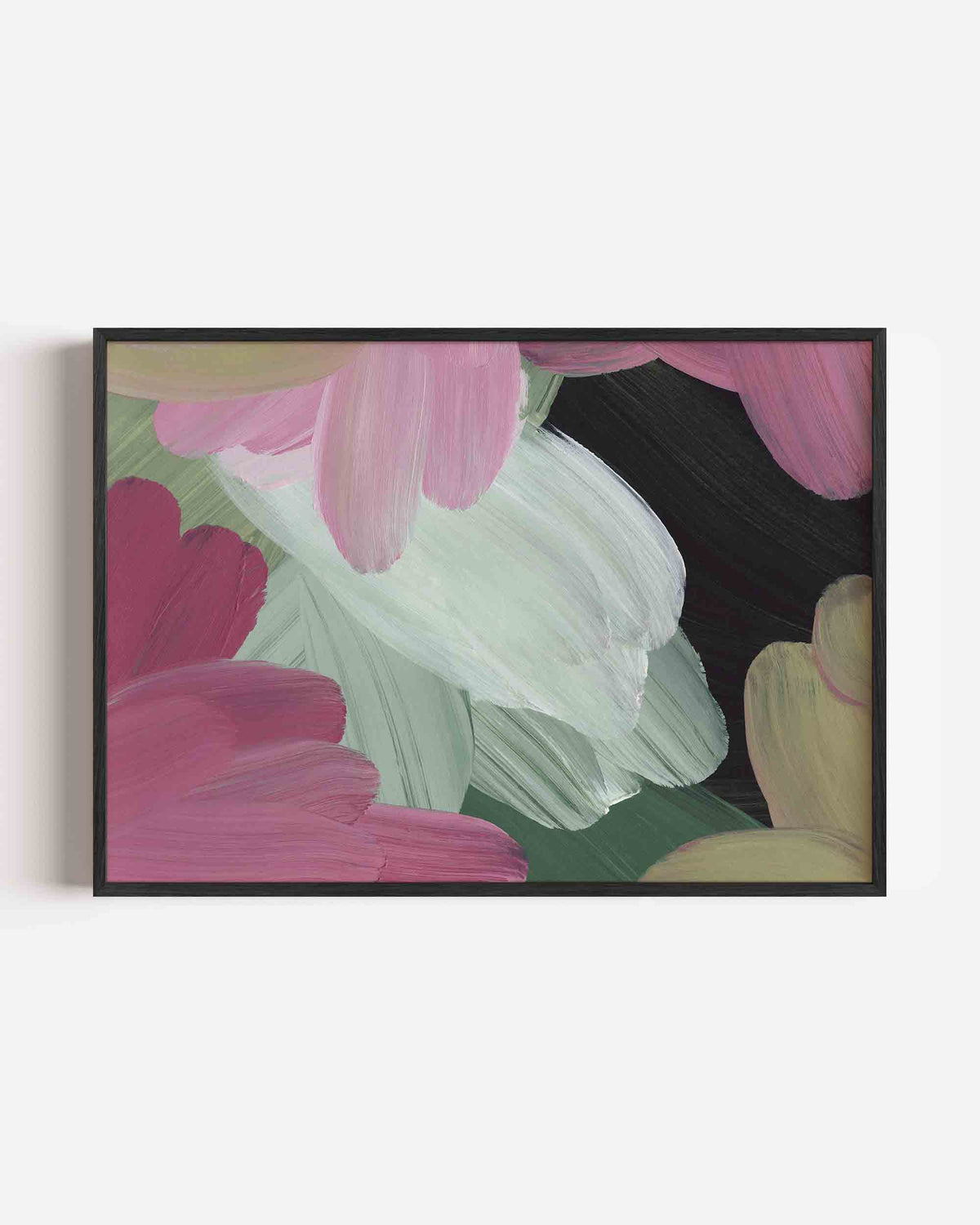 Bloemvormen in roze en groen – schilderkunst landscape poster als wanddecoratie