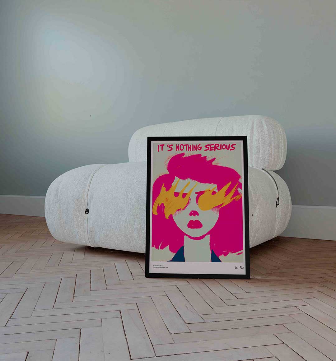 Portret met roze en geel – Streetart wandkunst als portret poster