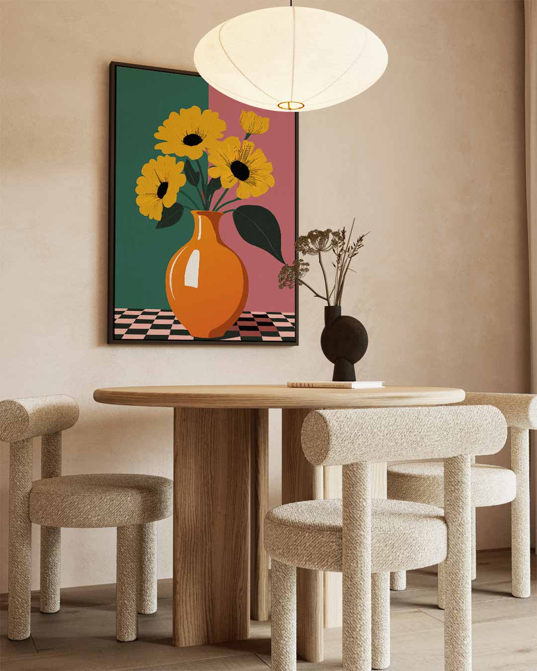 Zonnige Bloemen in Vaas – staande wandkunst voor woonkamer of interieur