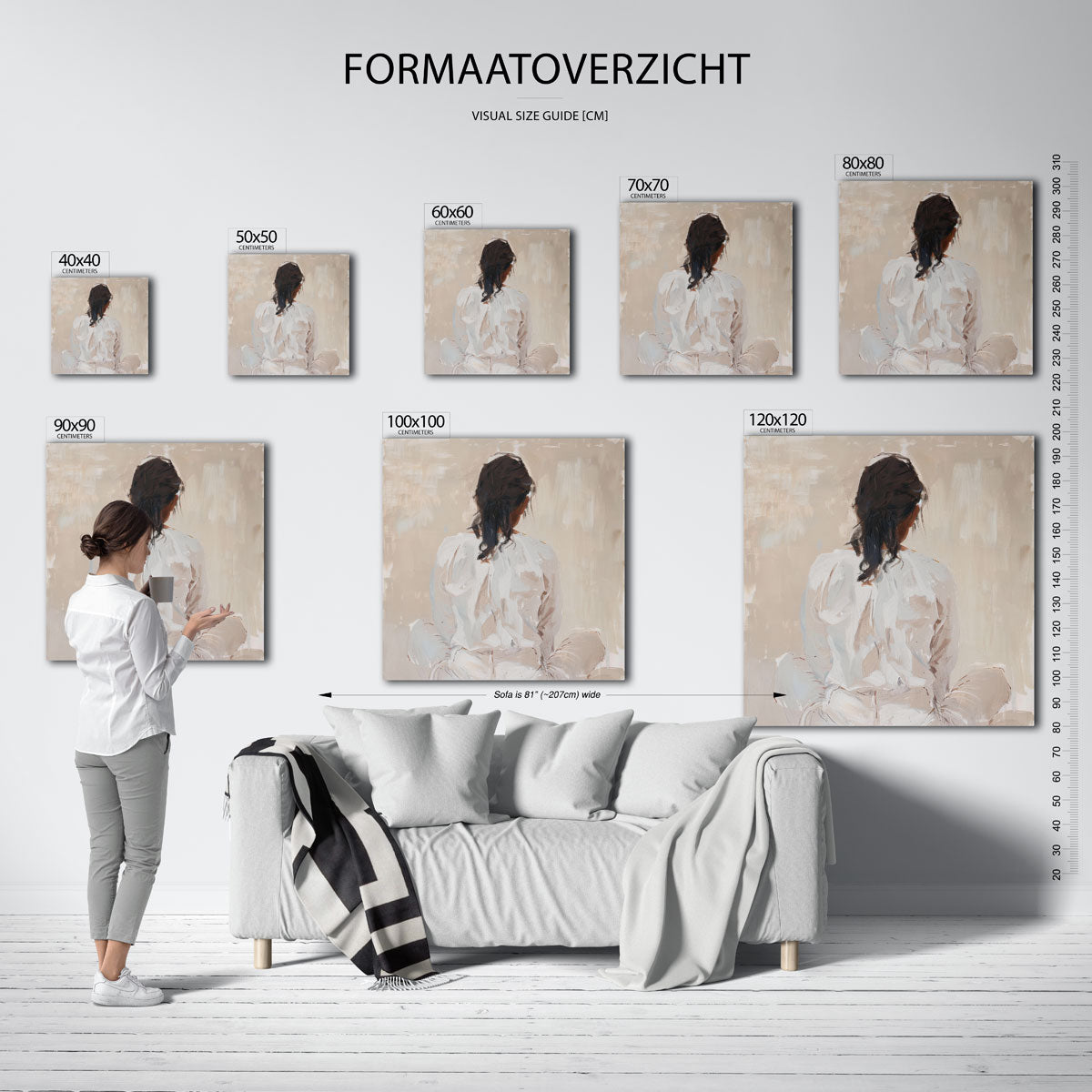 Vrouw in witte kleding – vierkante muurposter met kunst en design