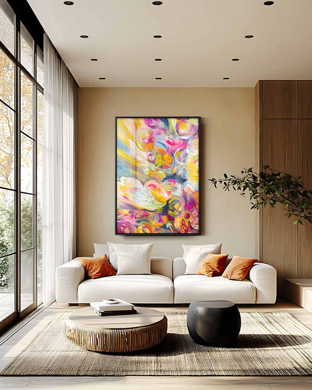 Vurige Bloemenexplosie – staand kunstwerk voor modern interieur