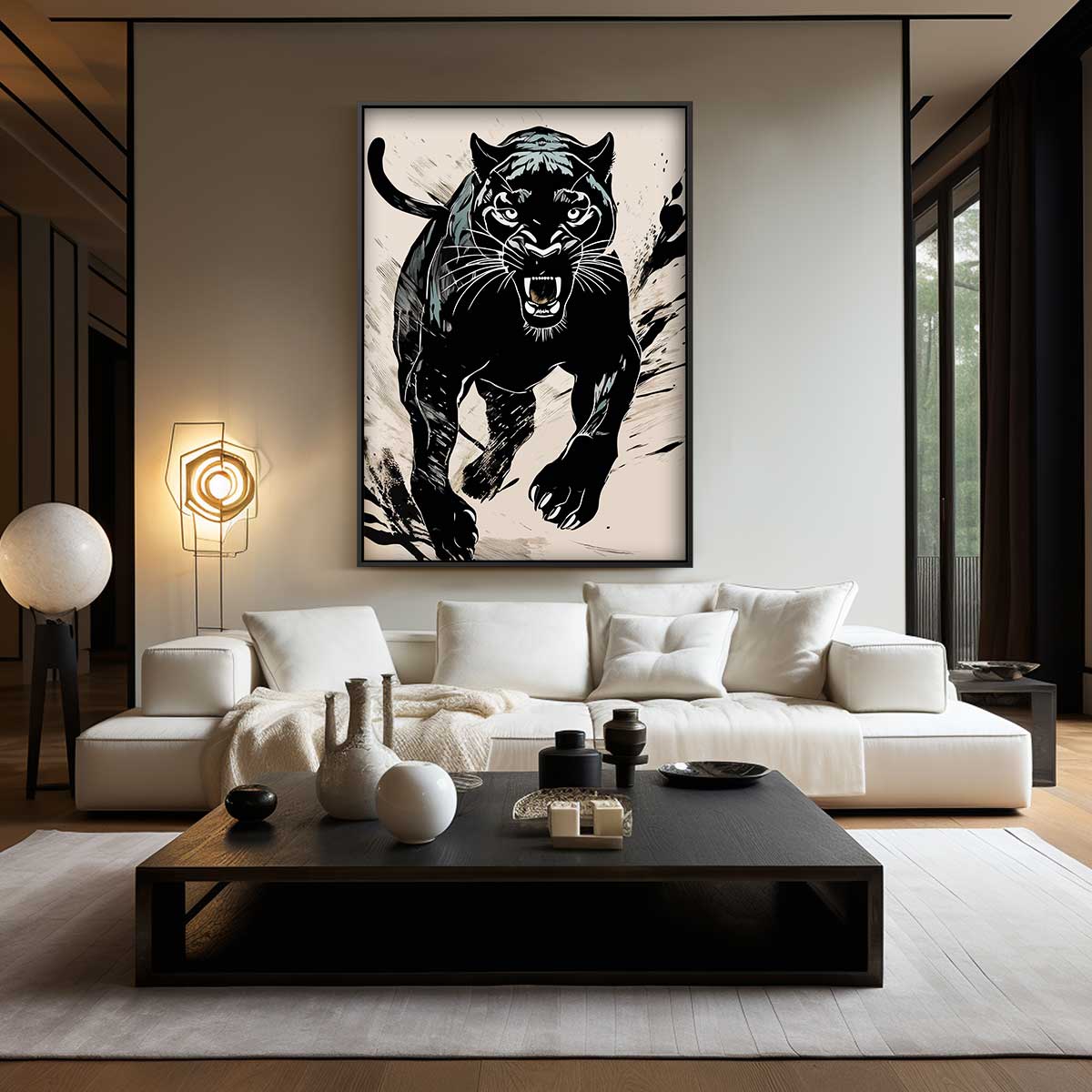 Wilde Zwarte Panter Kunstwerk – kunstwerk met zwarte baklijst