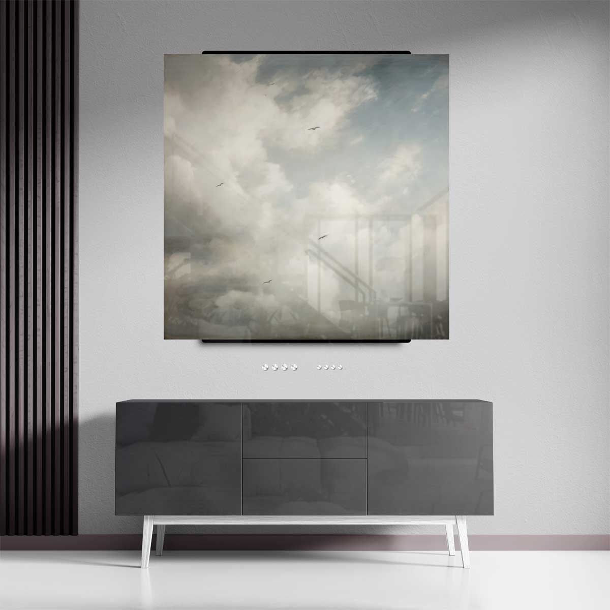 Wolkenpracht met Vogels – plexiglas kunstwerk als wanddecoratie