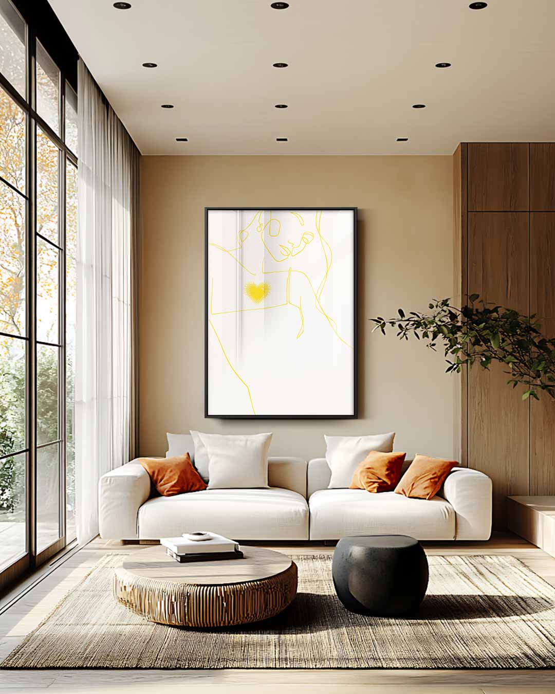 Lijntekening met Hart – staand kunstwerk voor modern interieur