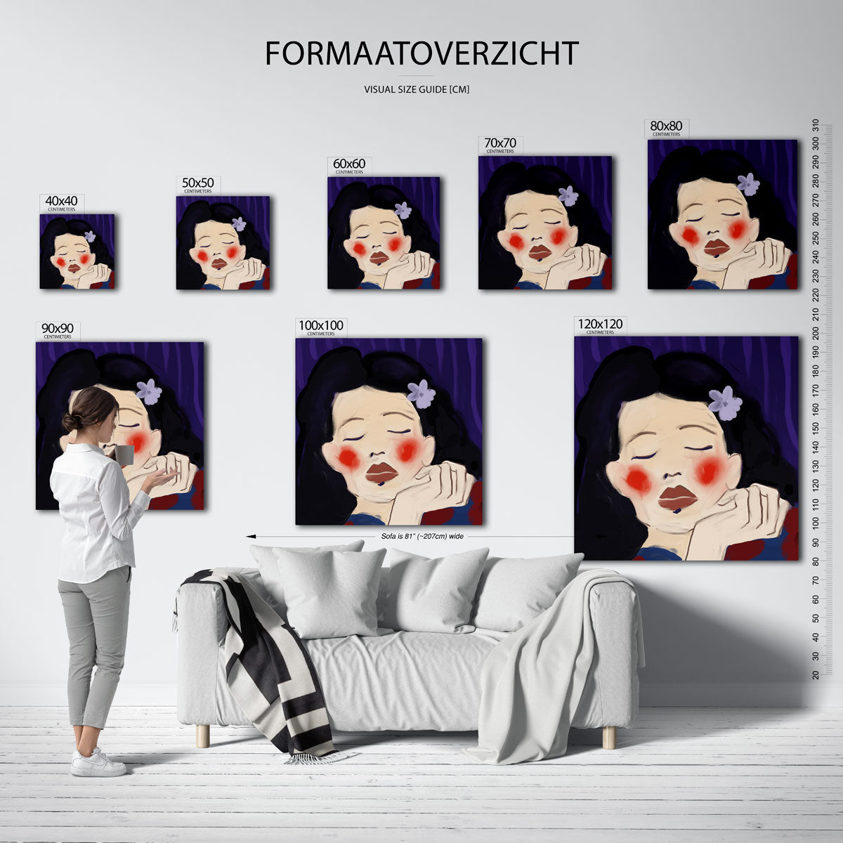 Slapend gezicht – vierkante muurposter met kleurrijke illustratie