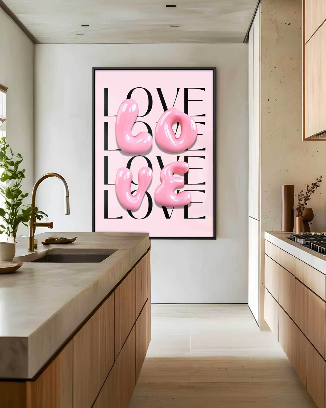 Liefde in Bubblegum Roze – dibond wanddecoratie in staand formaat