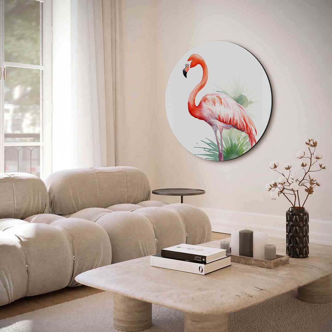 Flamingo – portret muurcirkel als ronde muurdecoratie
