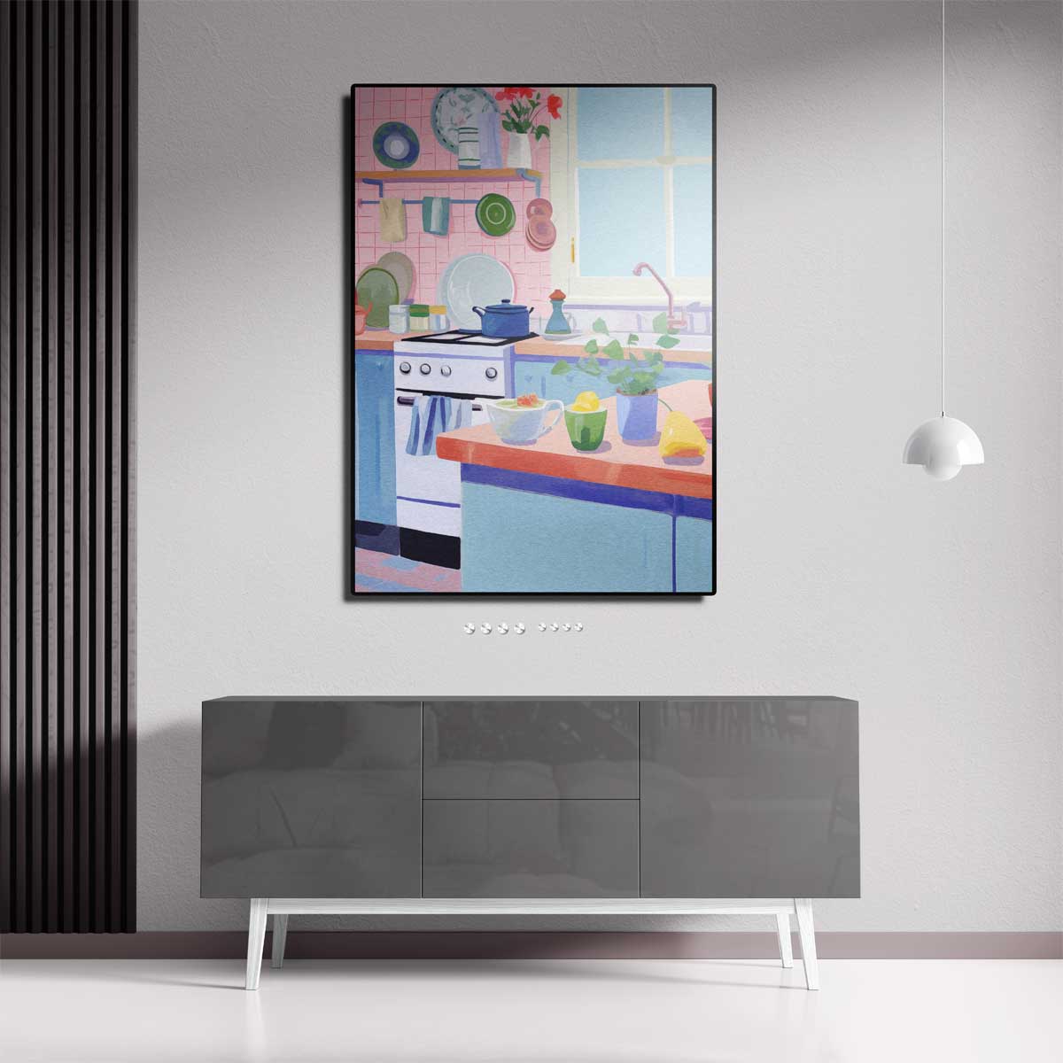 Kleurrijke Keukenidylle – canvas kunstwerk als wanddecoratie