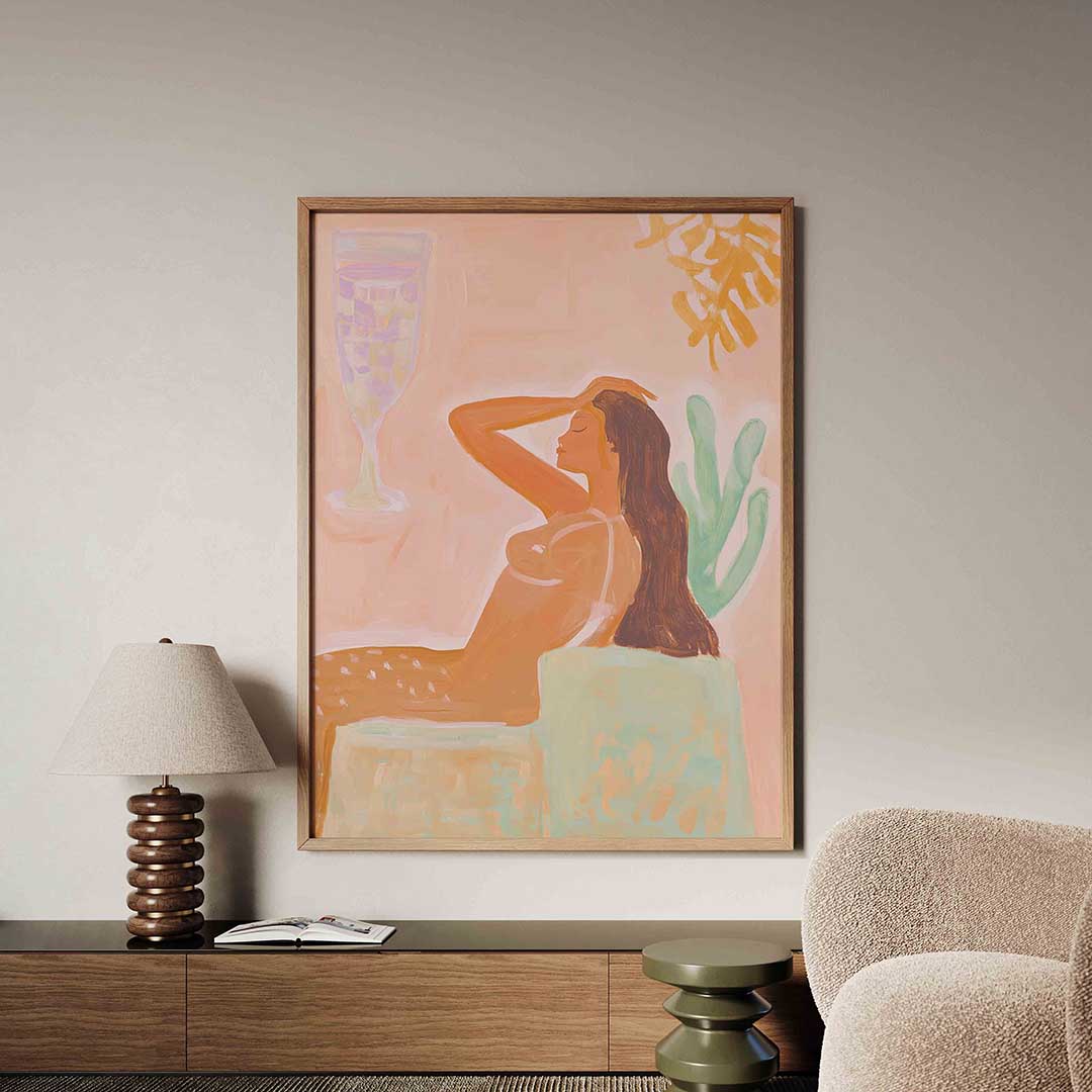 Vrouw met glas – tropische jungle poster in staand formaat
