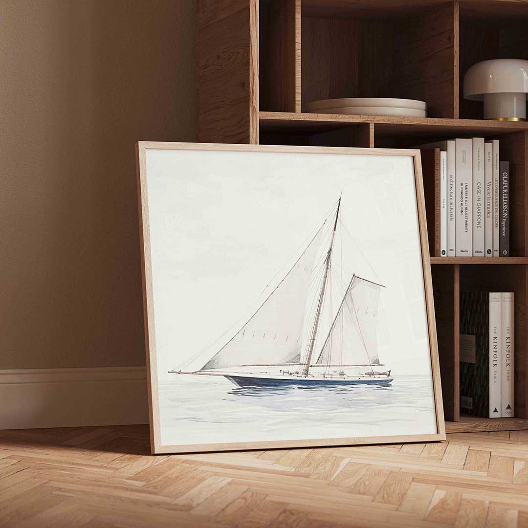 Zeilboot op rustige zee – vintage wandkunst als vierkante poster