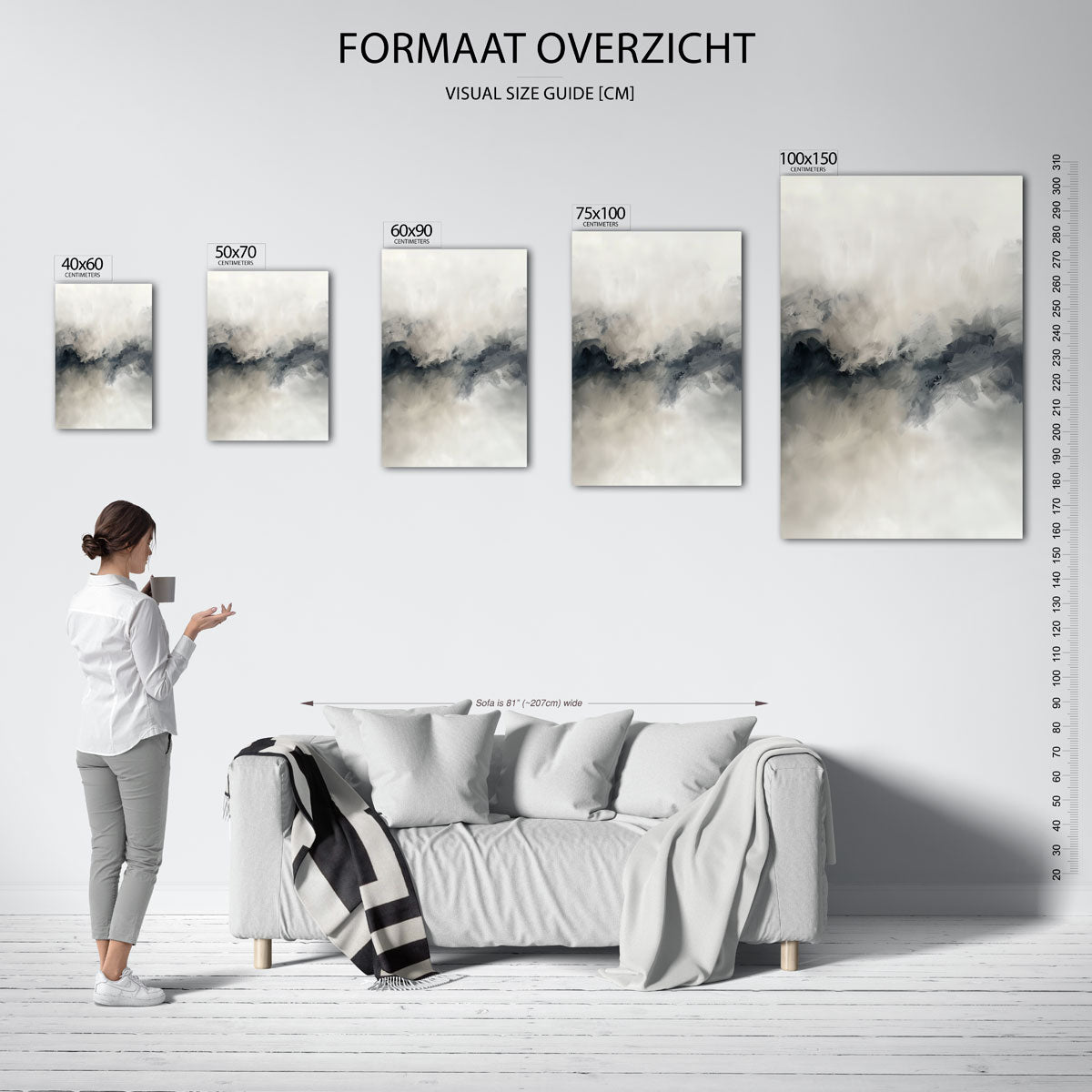 Vloeiende grijstinten – staand wanddecoratie kunstwerk