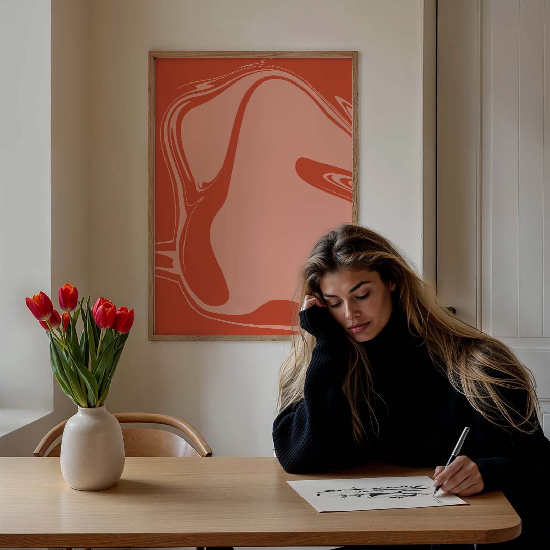 Abstracte Vlammen Dans – staande muurposter met kleurrijke abstracte vormen