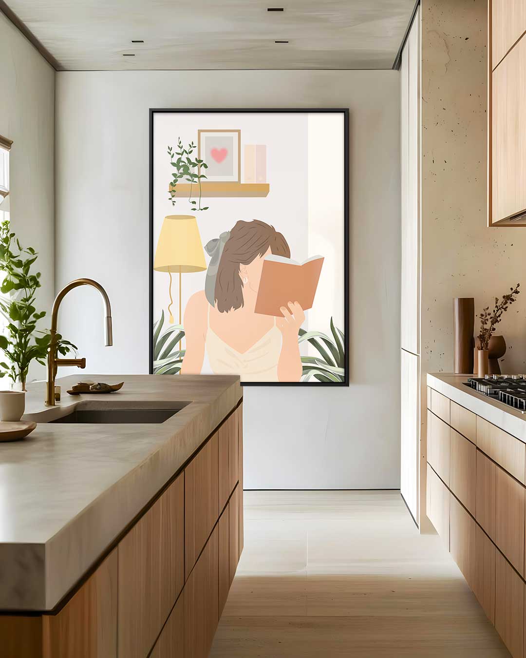 Lezende Vrouw in een Gezellige Kamer – modern portret kunstwerk van WallArtistic