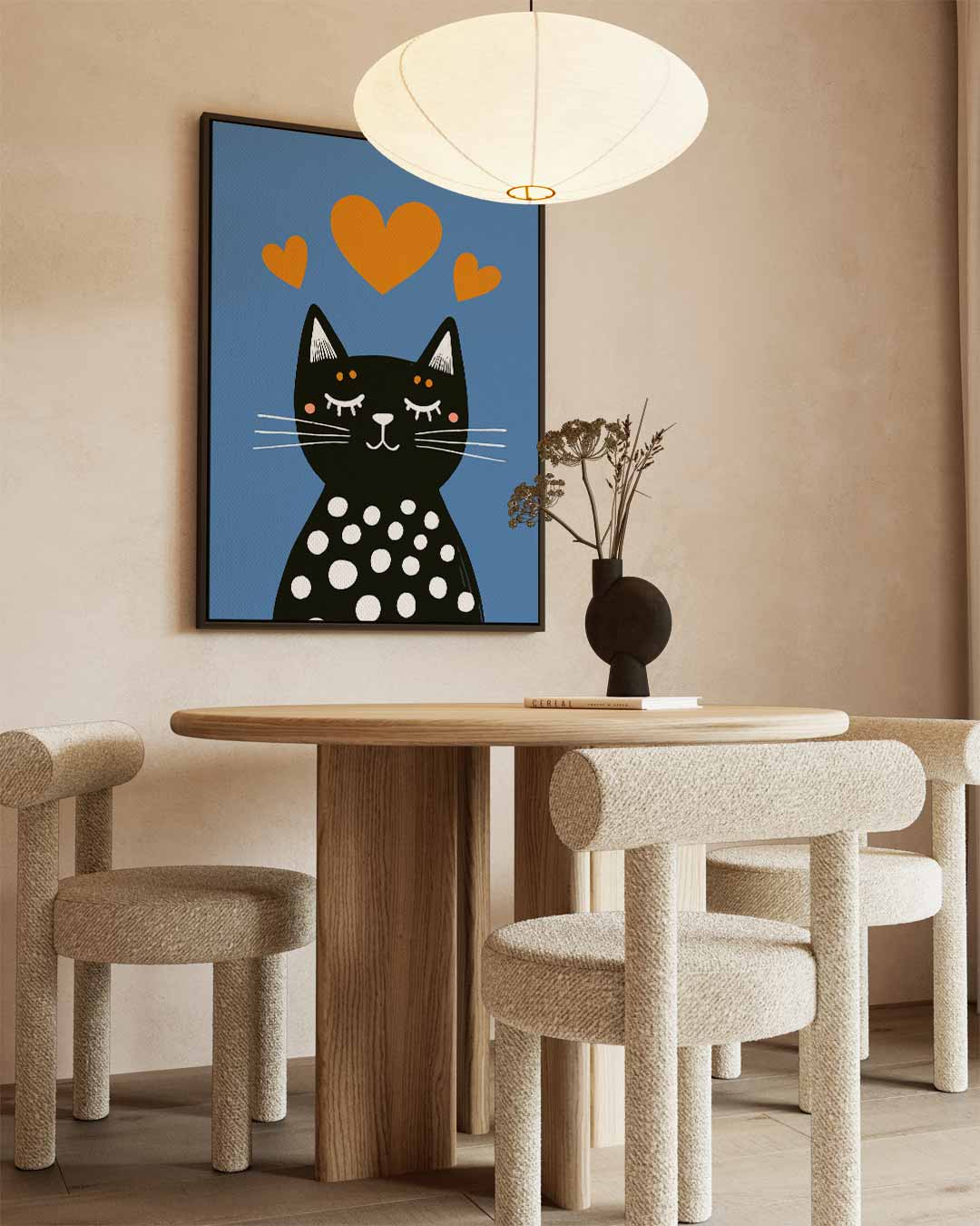 Liefdevolle Kat op Blauw – staand kunstwerk voor modern interieur
