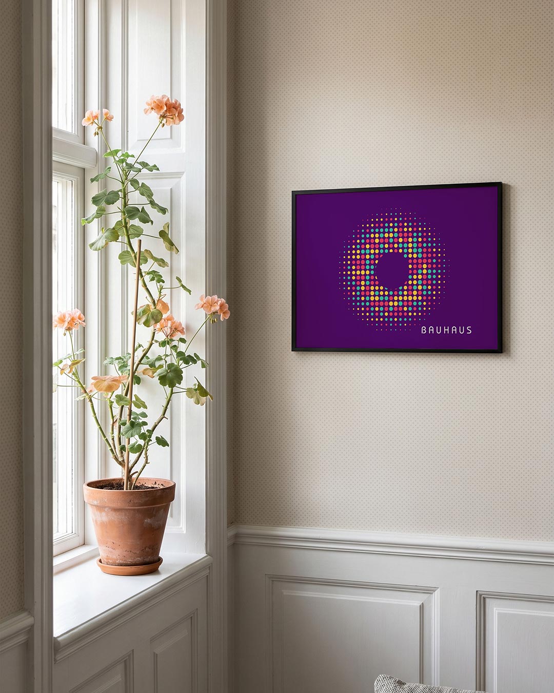 Cirkelvormige kleurvlakken – liggende Bauhaus poster voor aan de muur