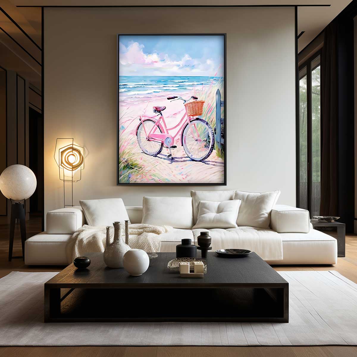 Nostalgische Strandfiets – kunstwerk met zwarte baklijst