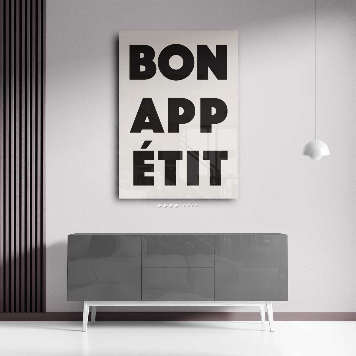 Bon Appétit Typografie Poster – kunstwerk met zwarte baklijst