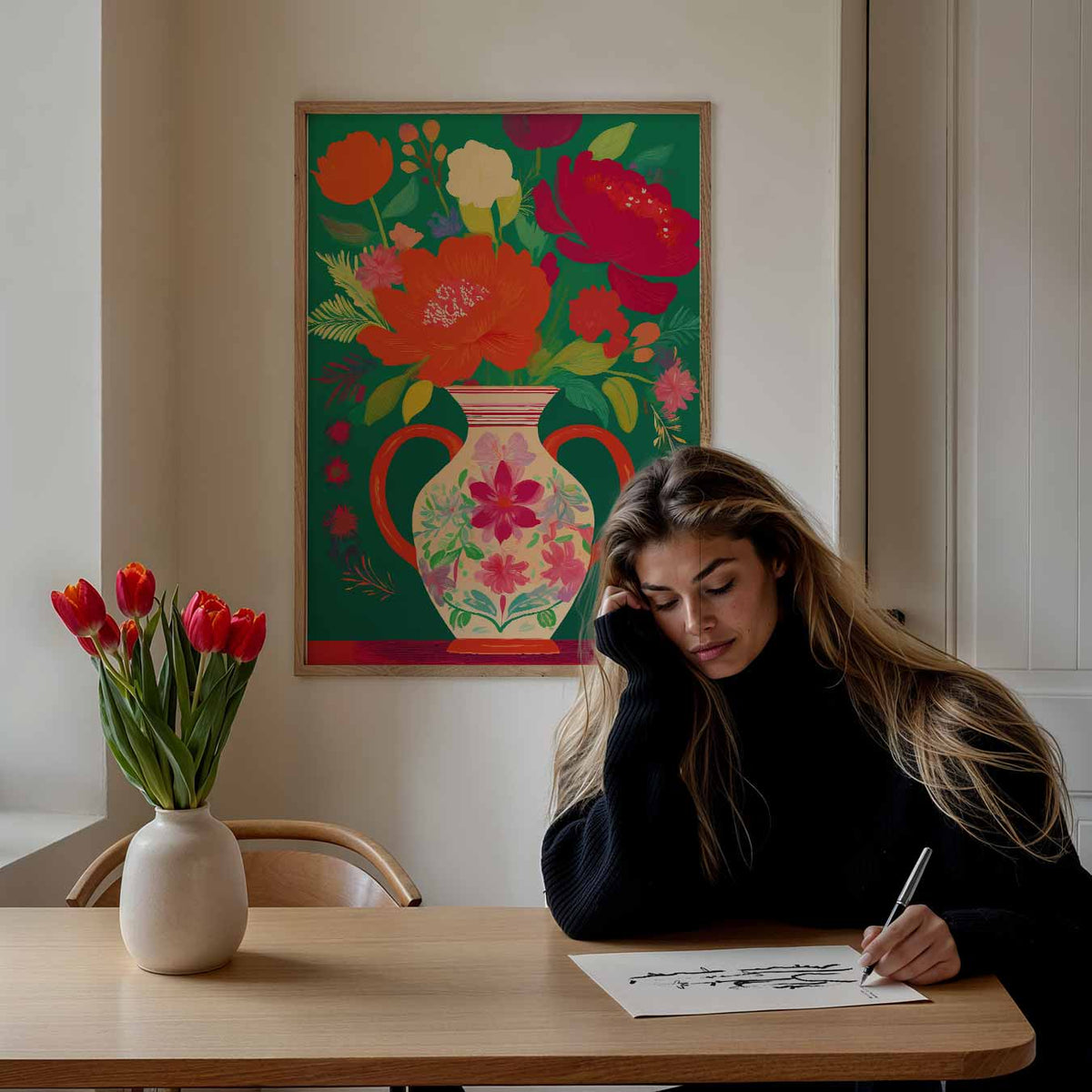 Bloemenpracht in Vaas – bloemen poster als moderne staande wanddecoratie