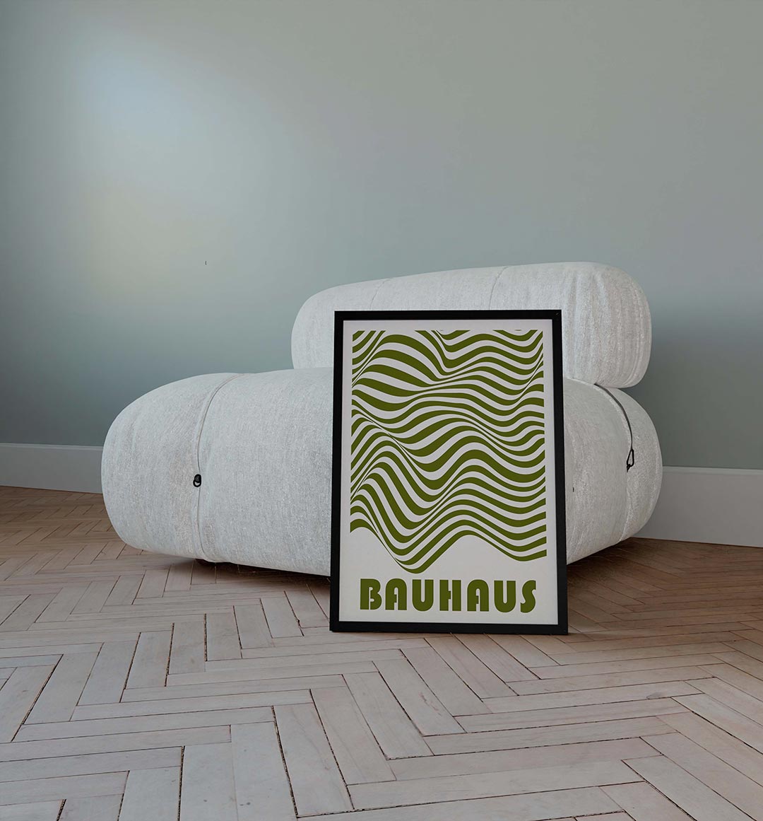Golvend lijnenspel – geometrische poster in Bauhaus-stijl van WallArtistic