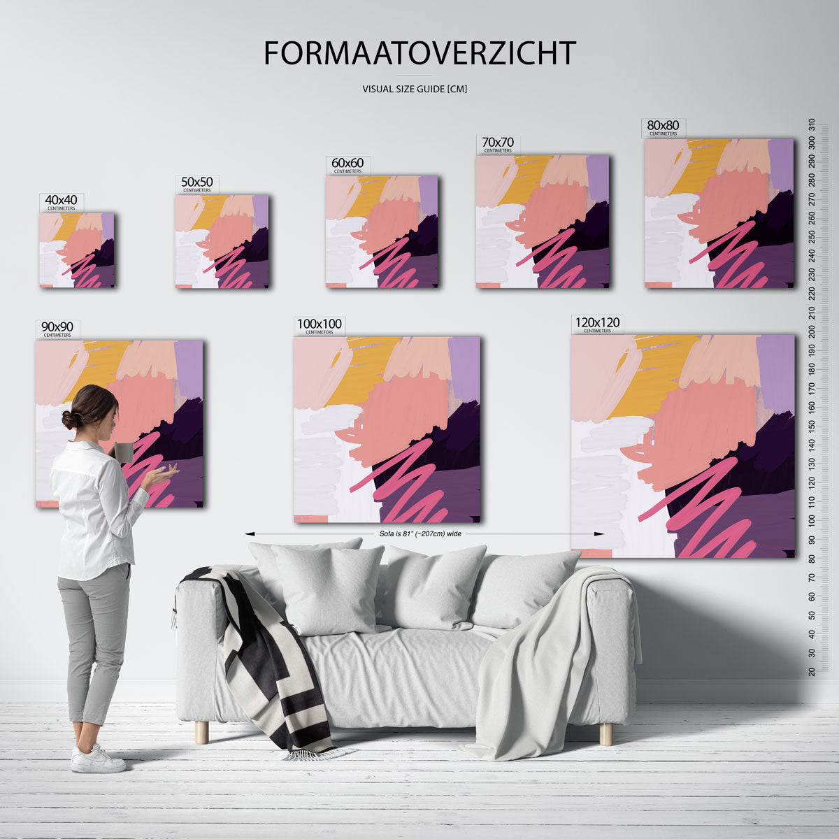 Abstracte penseelstreken – vierkante muurposter met kleurrijke illustratie