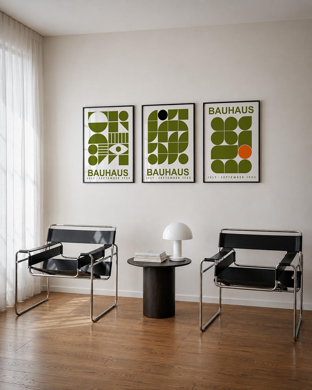Vormen en vlakken driedelige posterset – deze posterset in drie delen toont een speelse combinatie van cirkels, halve cirkels