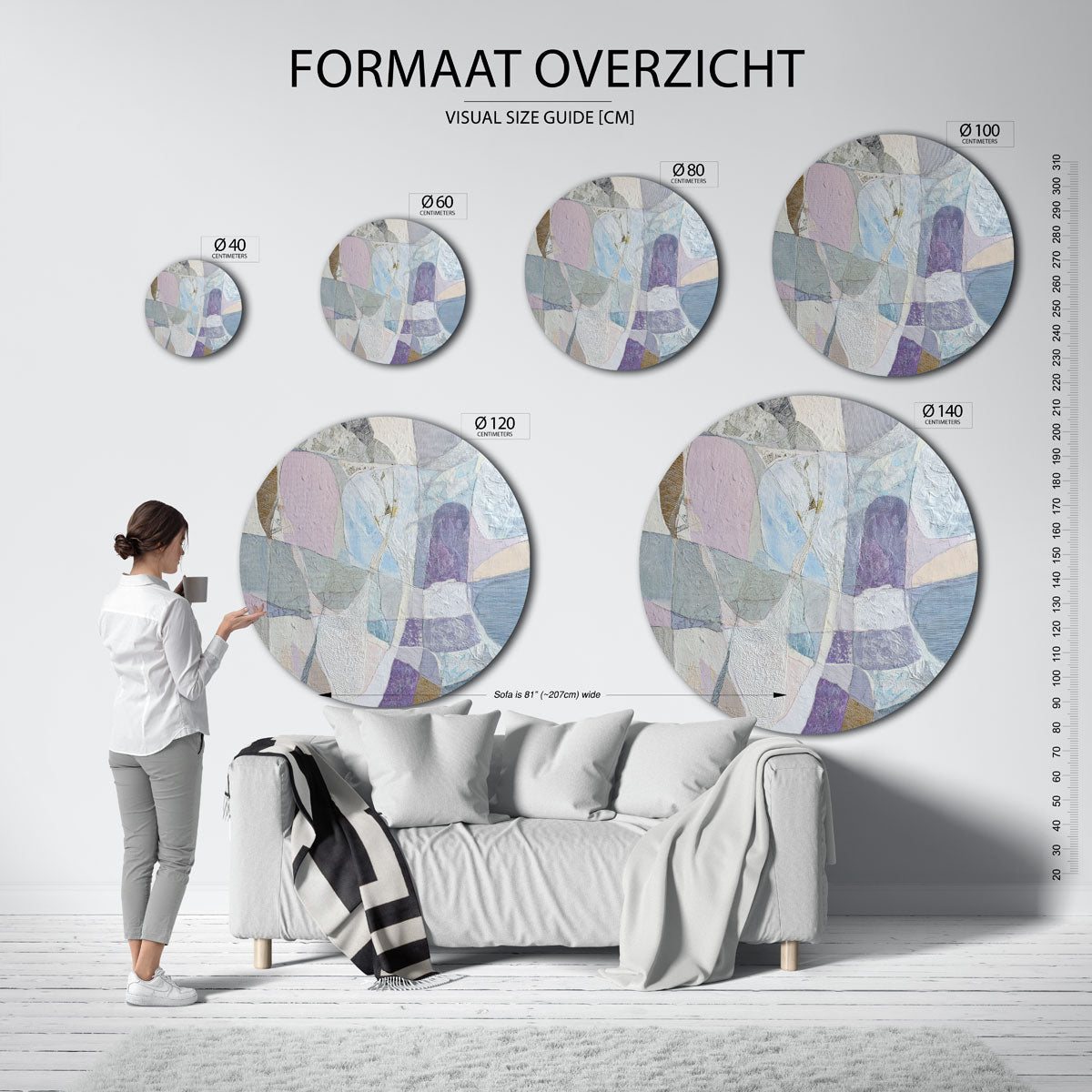 Abstracte vormen – ronde muurdecoratie met vrouwelijk portret