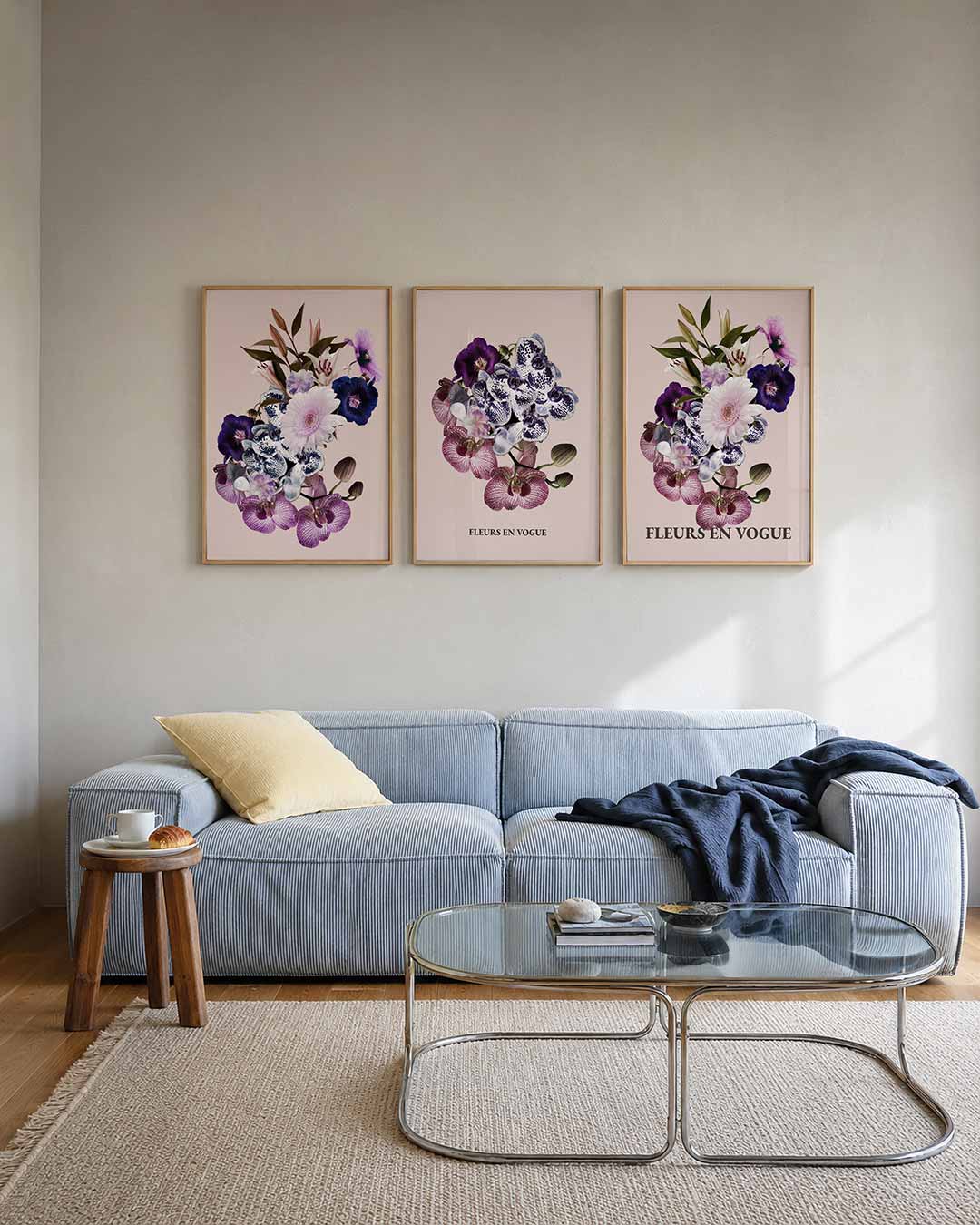 Bloemenpracht posterset – tweede productweergave – een weelderige verzameling bloemen in paars, roze en blauw