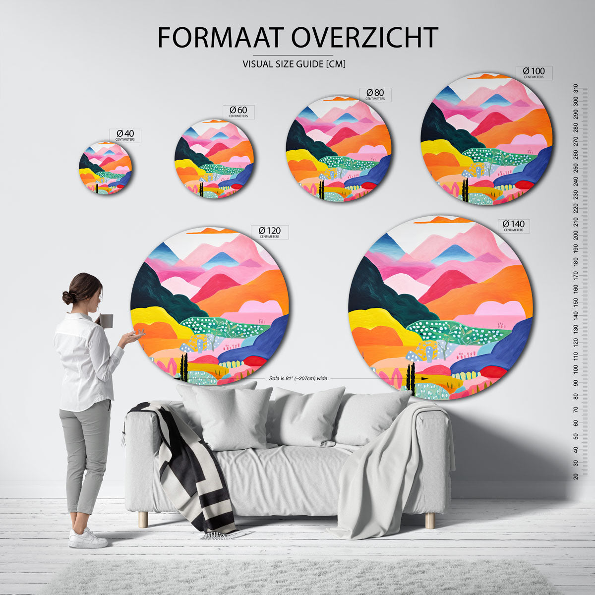 Berglandschap – abstracte wandkunst met textuur als muurcirkel