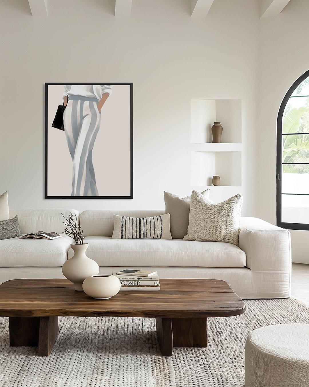Gestreepte mode illustratie – kunstwerk als stijlvolle wanddecoratie