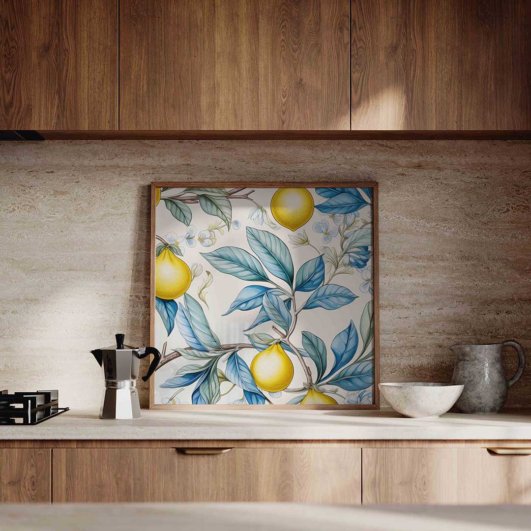 Citroenen en bladeren – culinaire wandkunst als vierkante poster