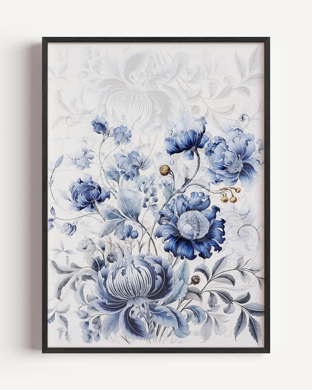 Blauwe bloemen illustratie – typografie portret poster als wanddecoratie