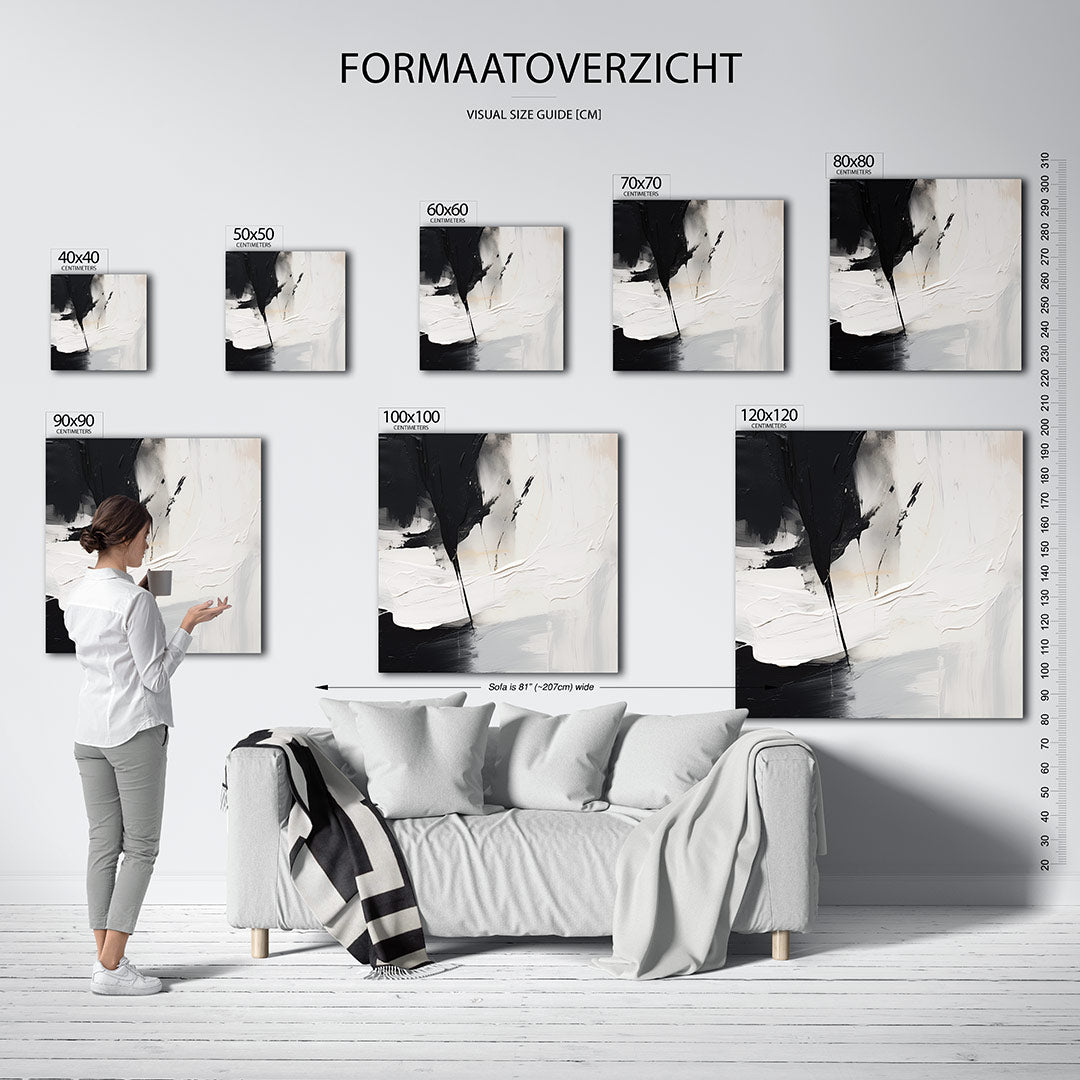 Dynamische kleurvlakken kunstwerk – materiaalweergave – dit werk toont een krachtige compositie van vloeiende zwarte en witte